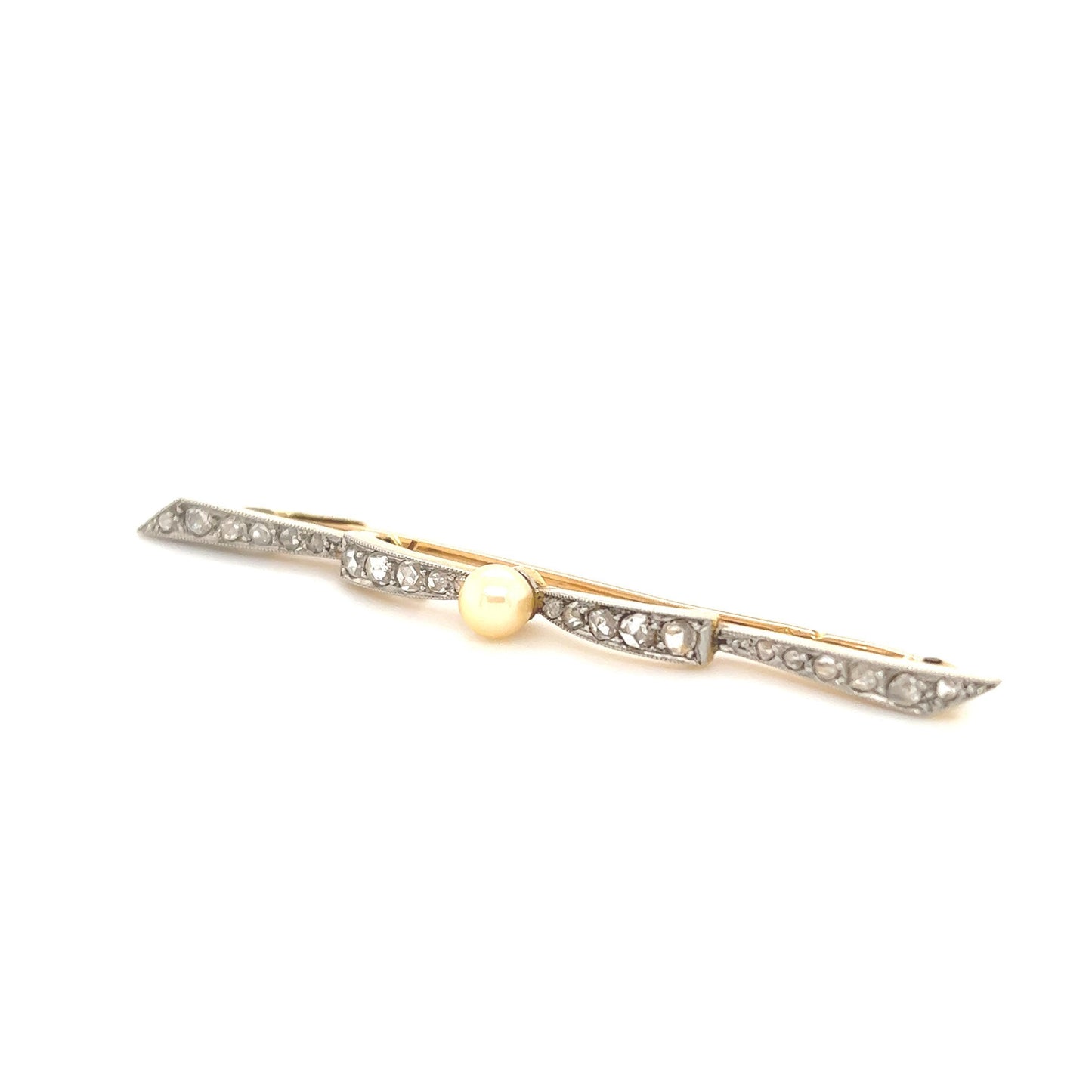 Victorian Diamond & Pearl French Made Bow Pin Platinum & Gold