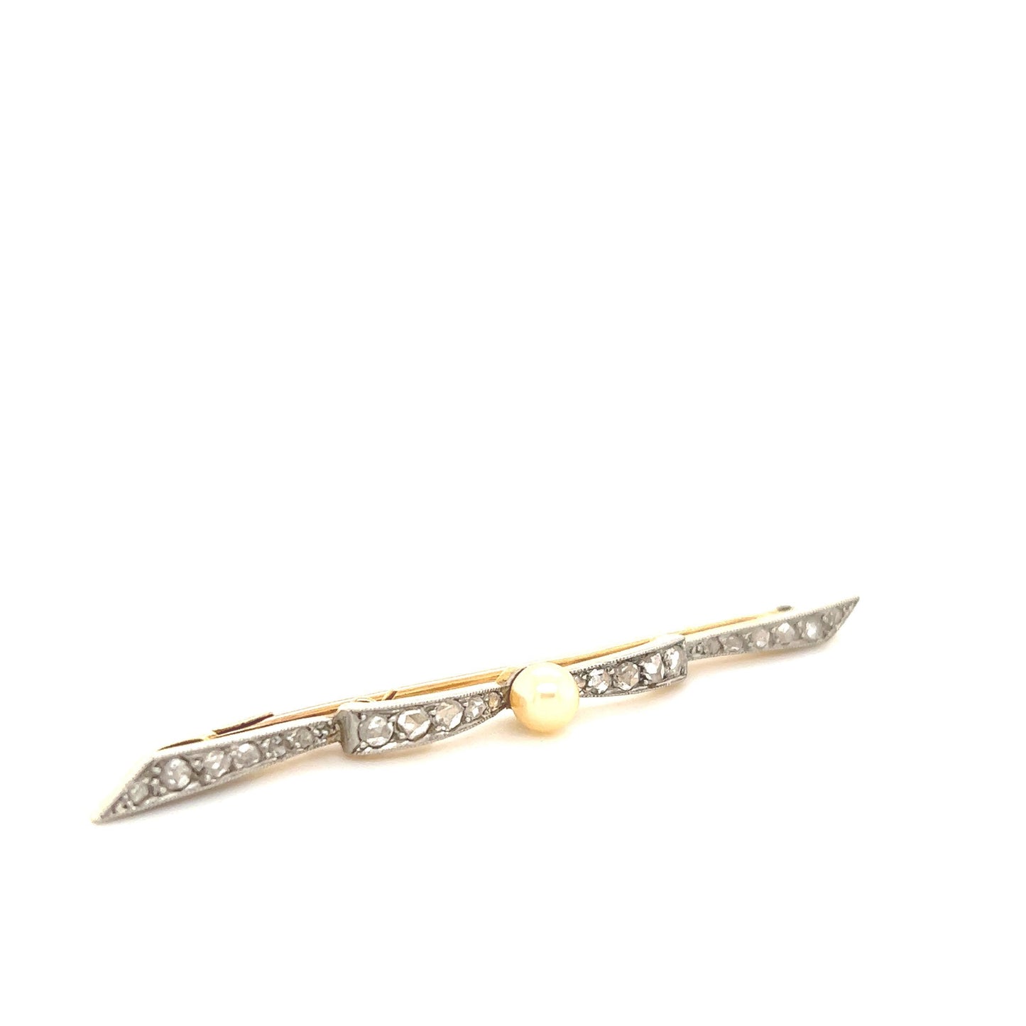 Victorian Diamond & Pearl French Made Bow Pin Platinum & Gold