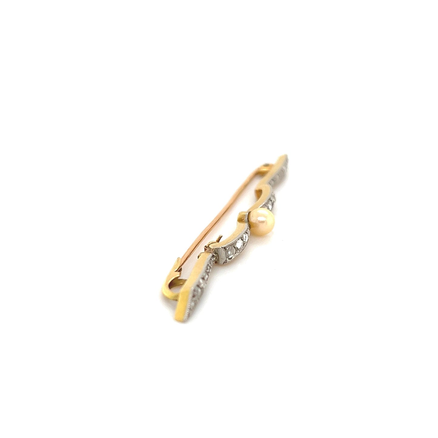 Victorian Diamond & Pearl French Made Bow Pin Platinum & Gold