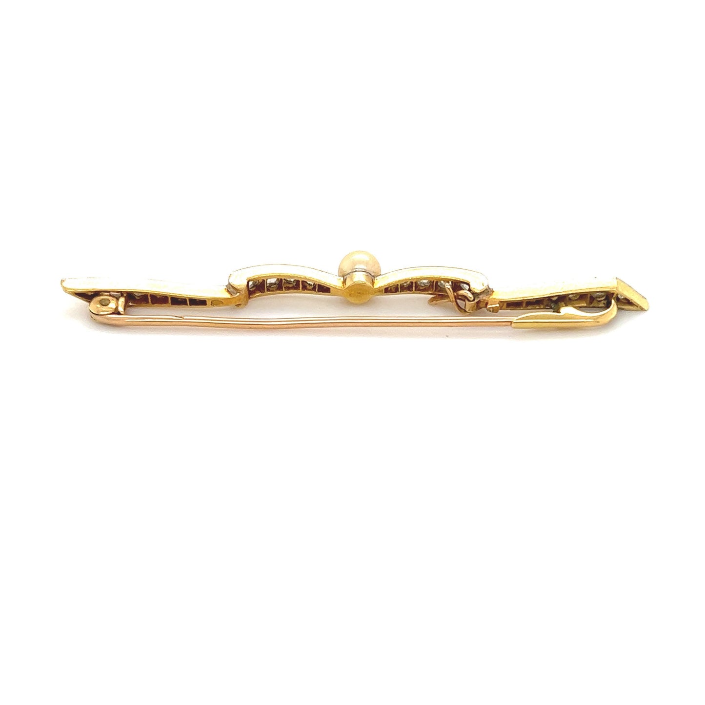 Victorian Diamond & Pearl French Made Bow Pin Platinum & Gold
