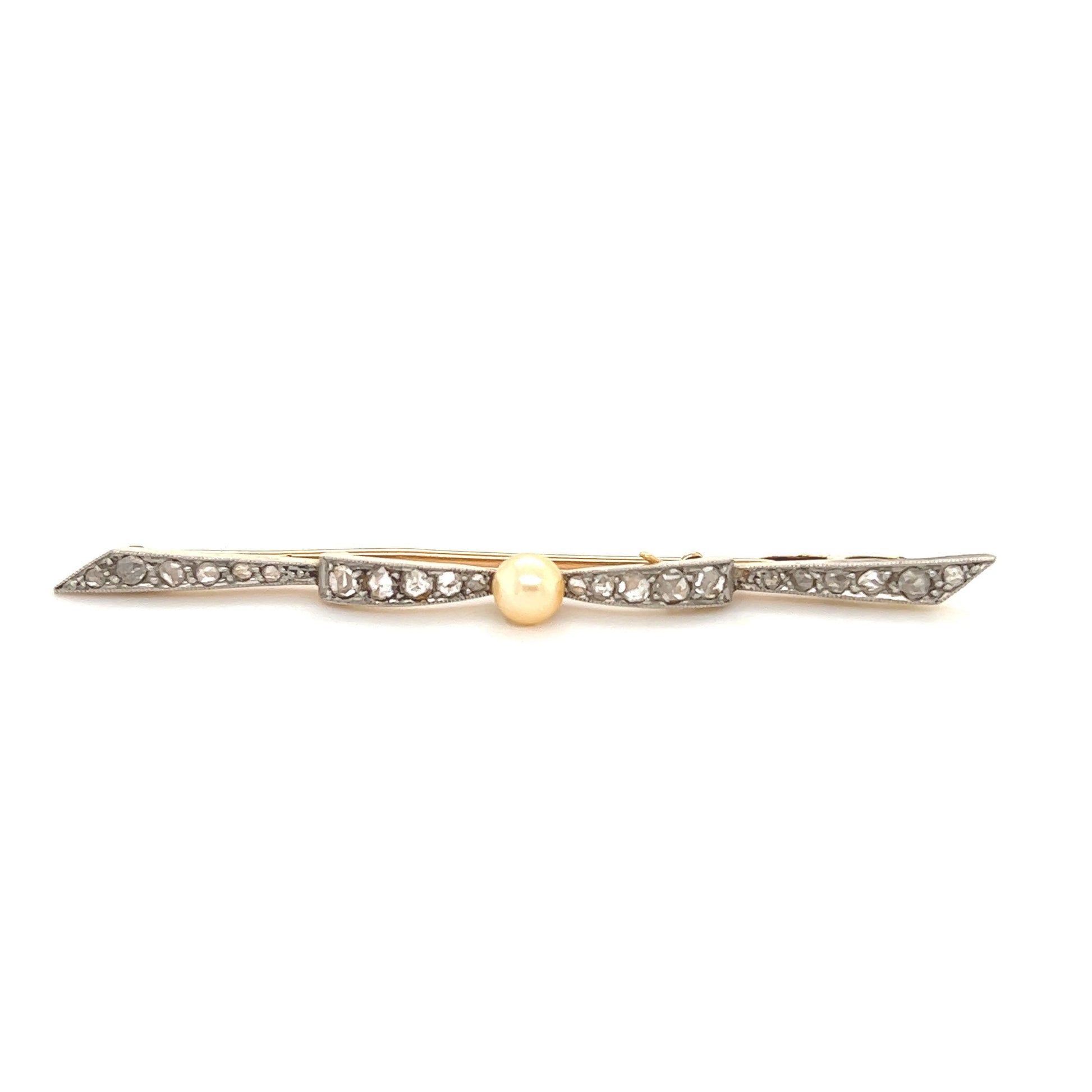 Victorian Diamond & Pearl French Made Bow Pin Platinum & Gold