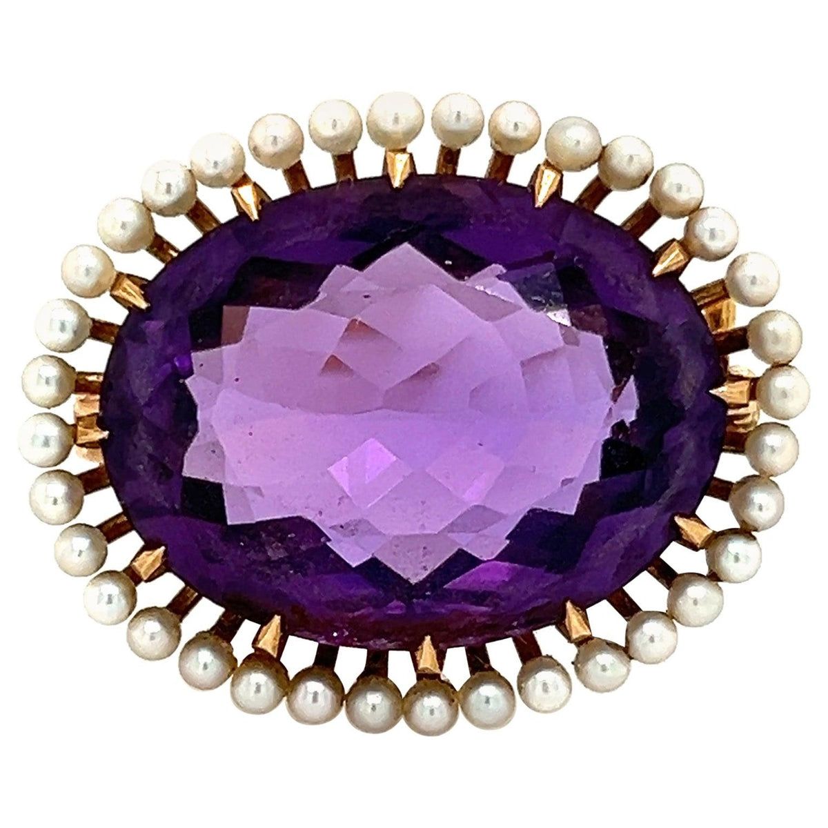 Victorian Era Amethyst & Seed Pearl Brooch Pendant