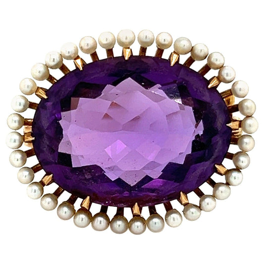 Victorian Era Amethyst & Seed Pearl Brooch Pendant