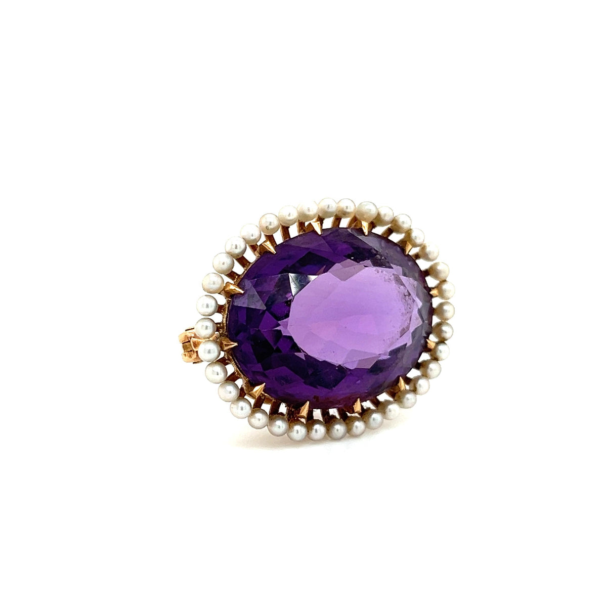 Victorian Era Amethyst & Seed Pearl Brooch Pendant