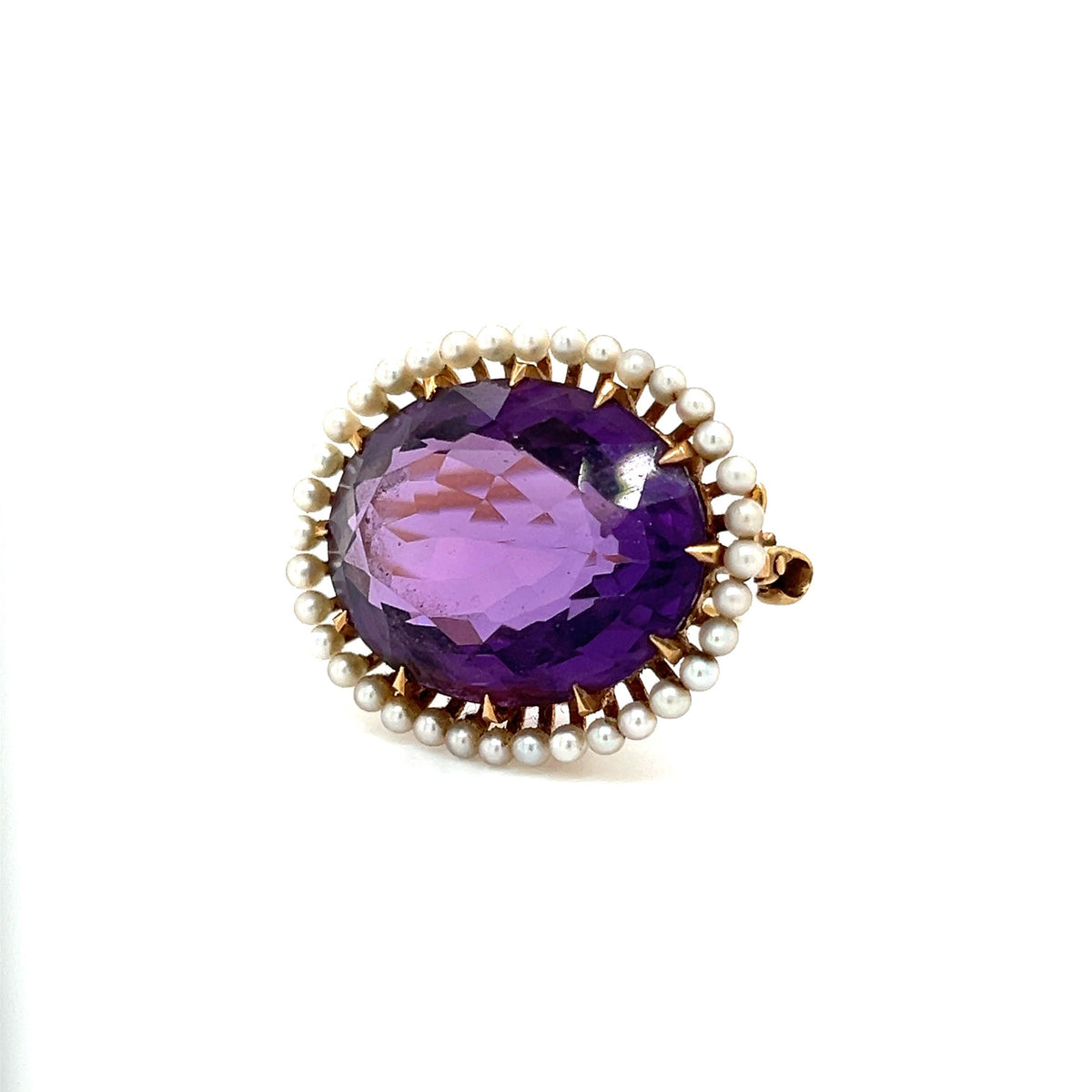 Victorian Era Amethyst & Seed Pearl Brooch Pendant