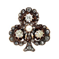 Victorian Four Leaf Clover Ring Old Mine Diamonds & Natural Pearl Gemstone