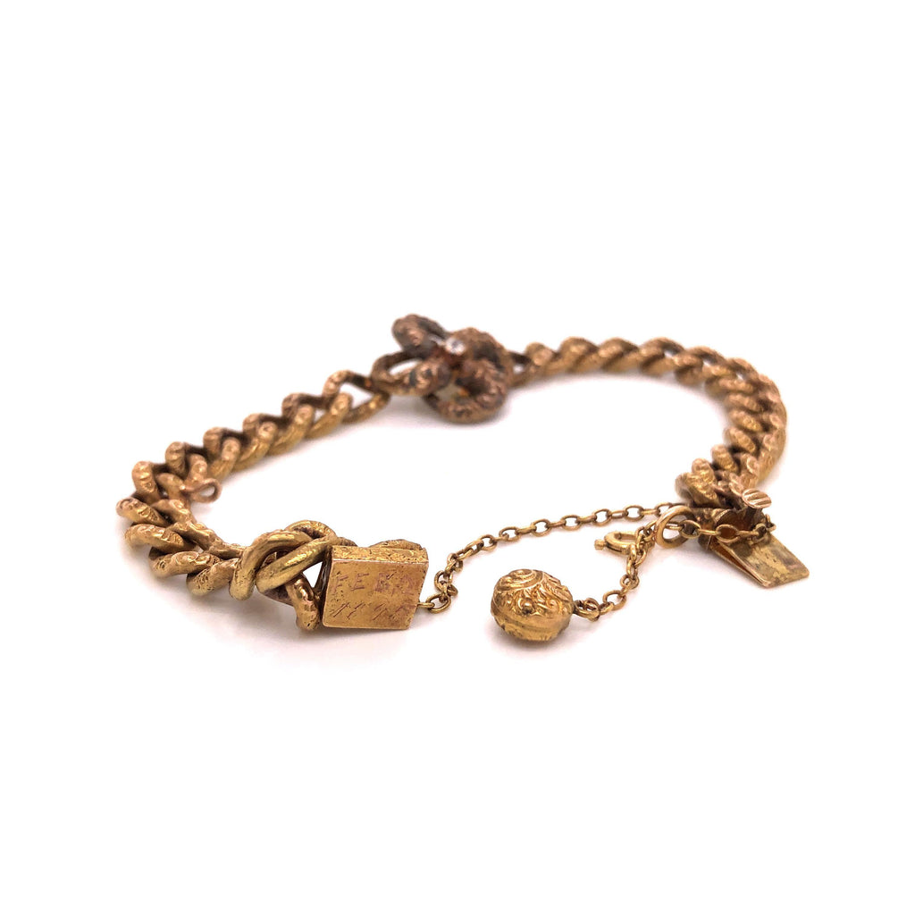 Victorian Gold and Diamond Bracelet Curved Link Etched Detail, 1895