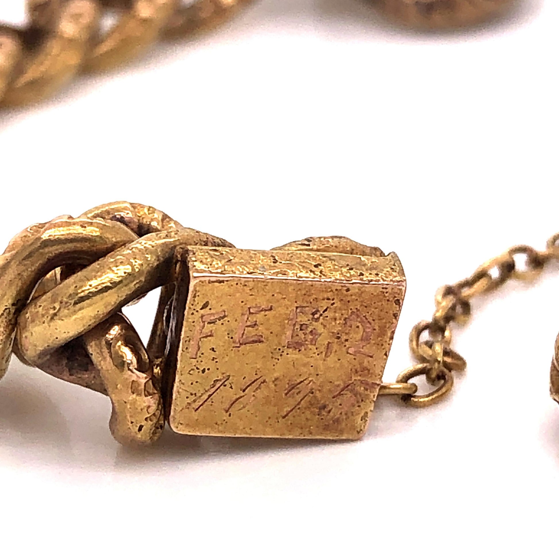 Victorian Gold and Diamond Bracelet Curved Link Etched Detail, 1895