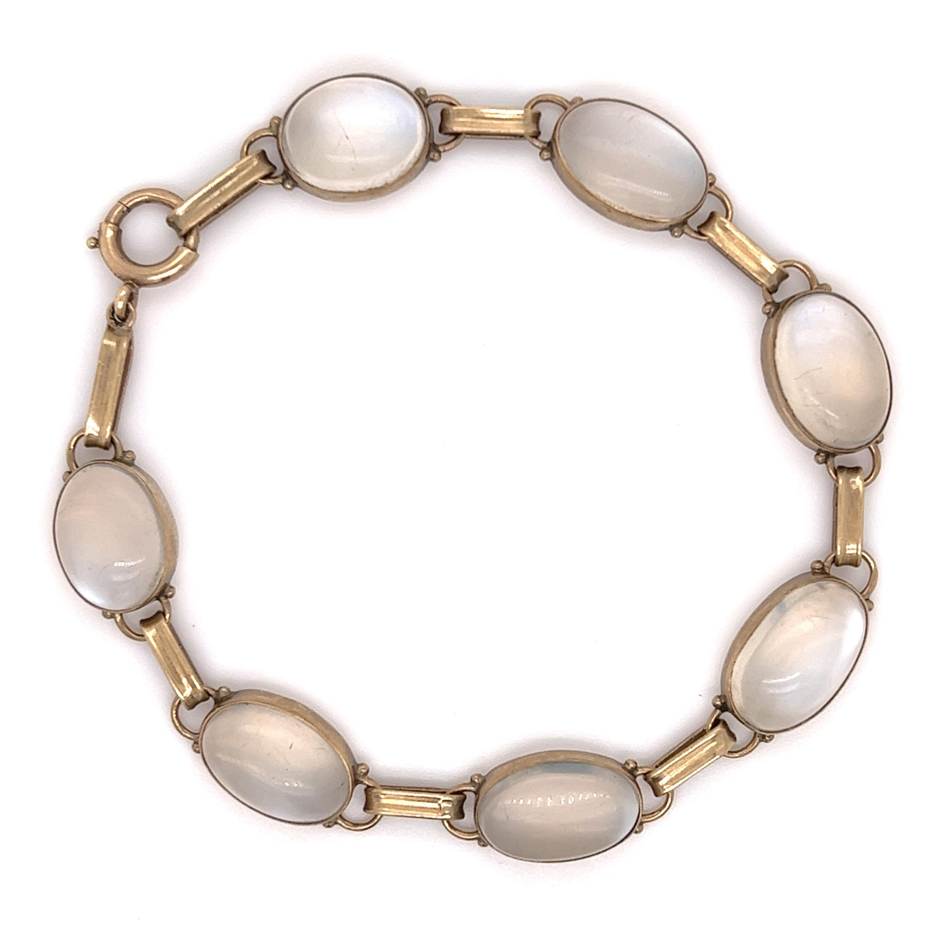 Vintage Mid Century Moonstone Gold Link Bracelet 14k