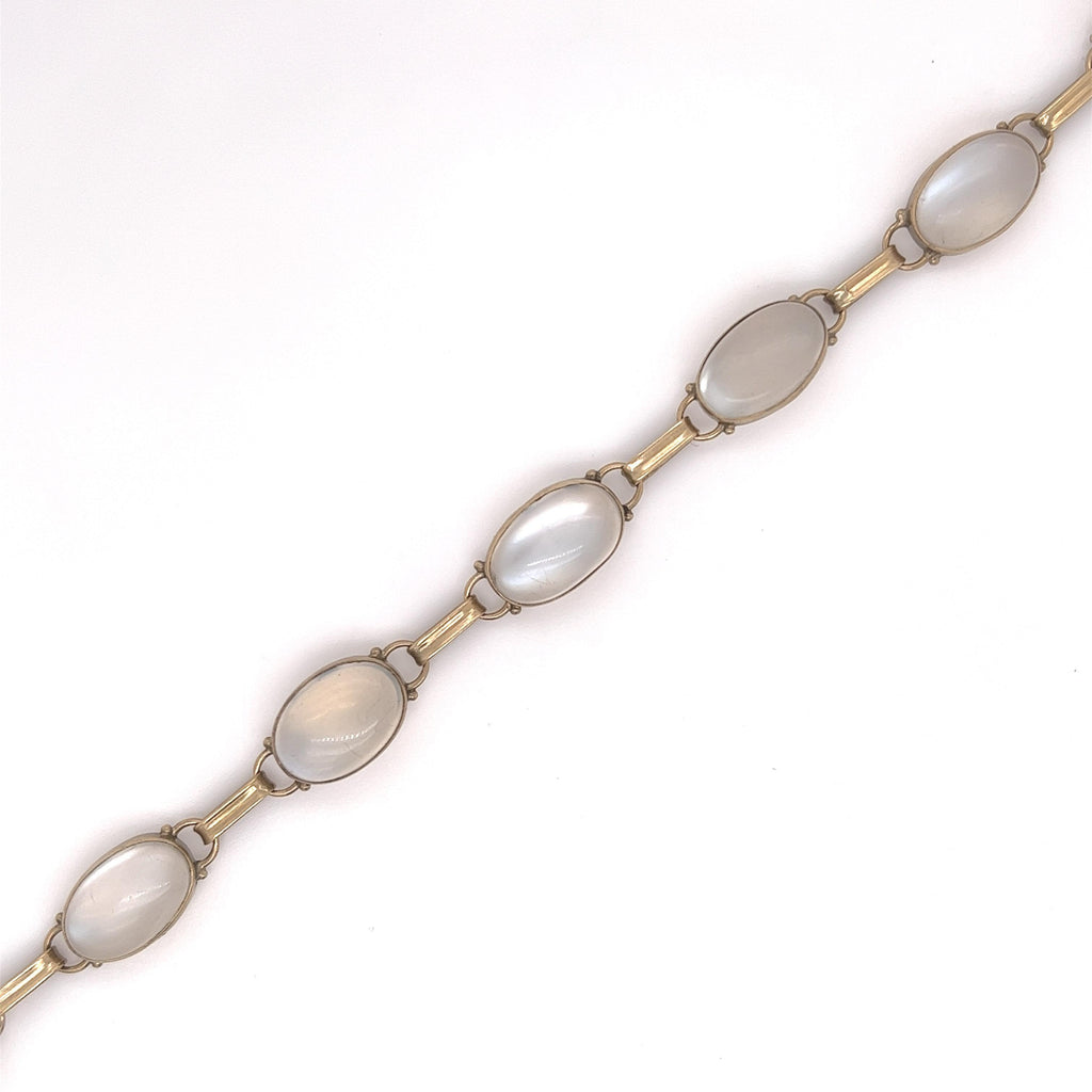 Vintage Mid Century Moonstone Gold Link Bracelet 14k