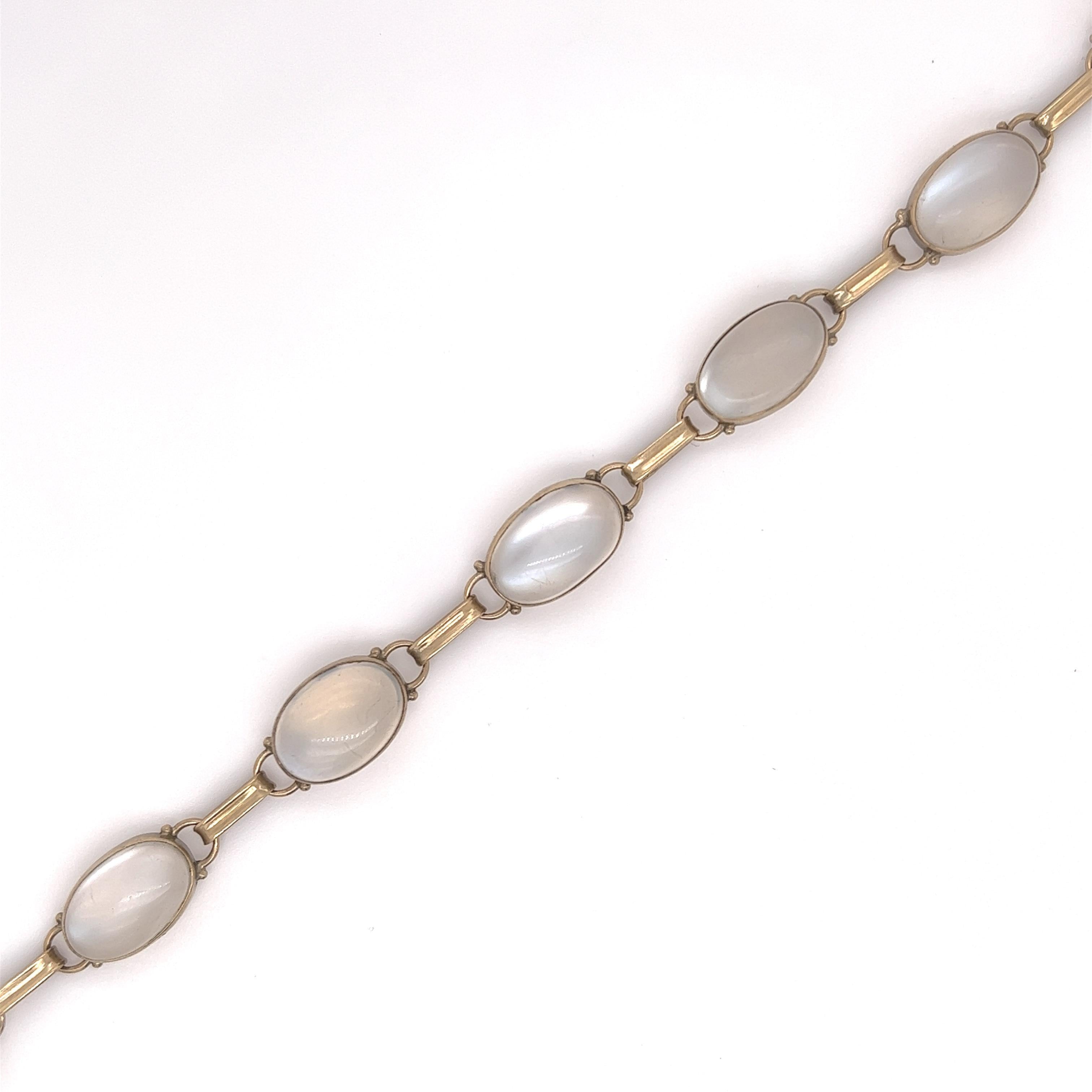 Vintage Mid Century Moonstone Gold Link Bracelet 14k