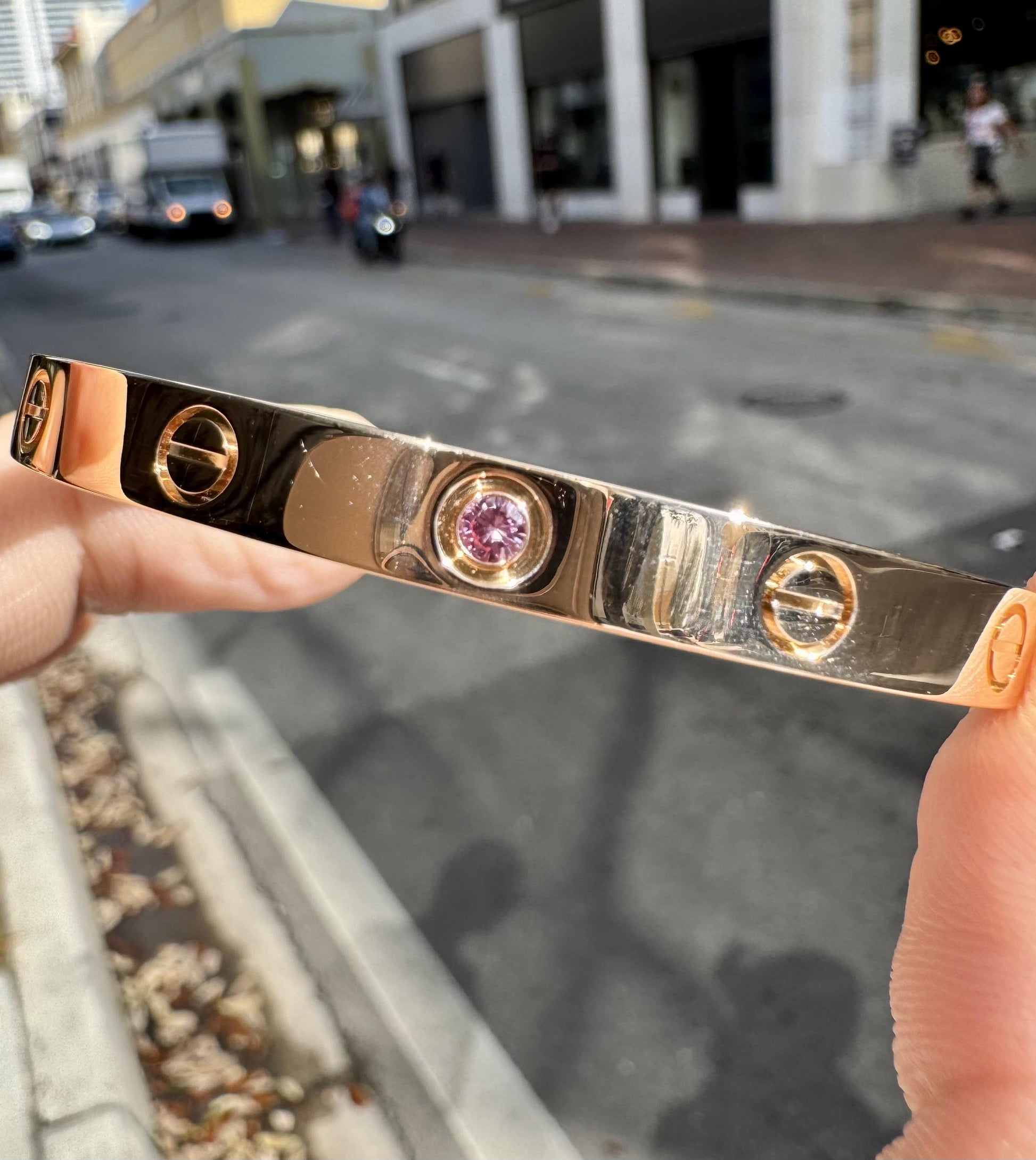 Cartier Love Cuff Bracelet Pink Sapphire Rose Gold Size 17