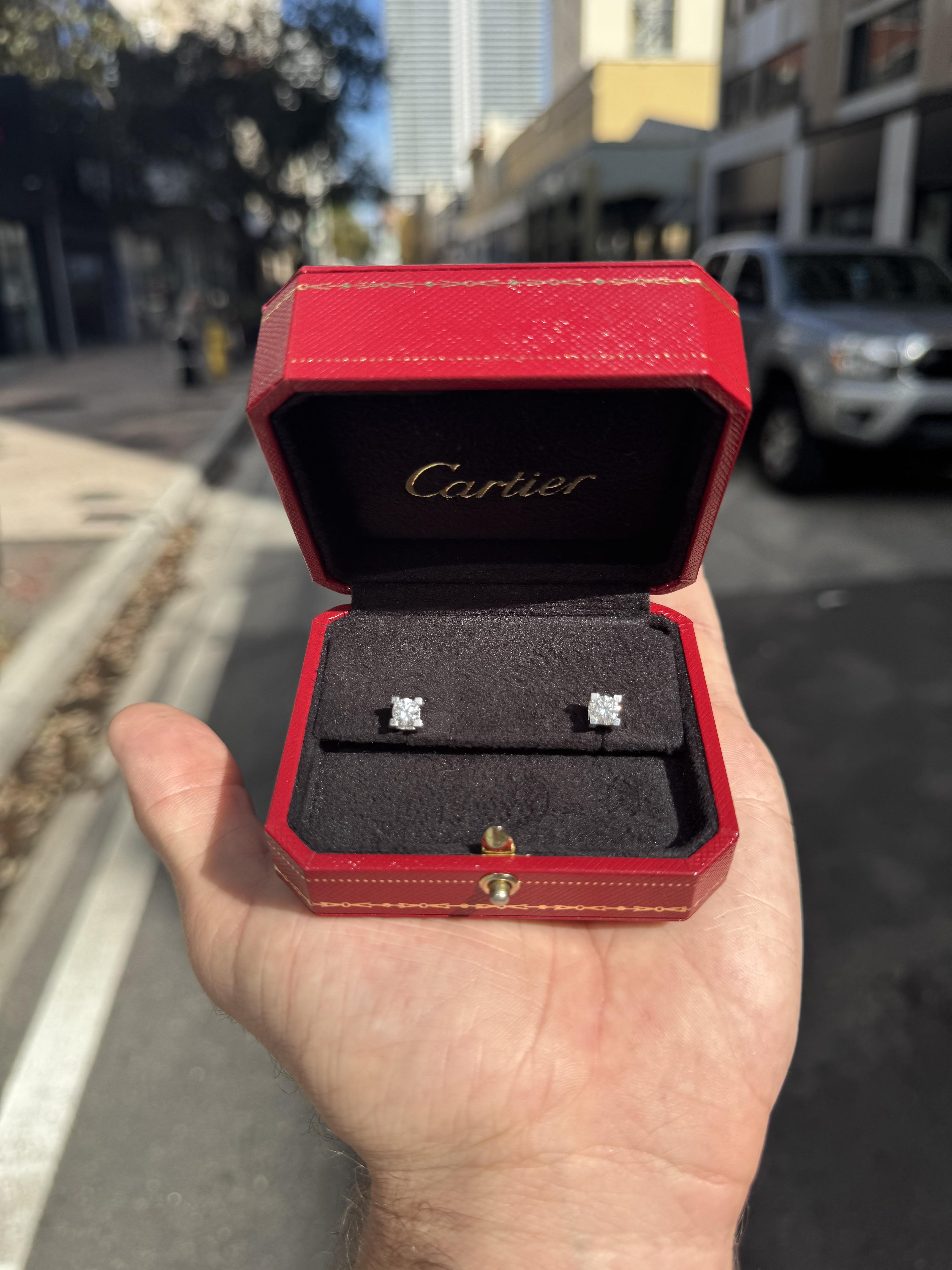 Cartier C De Cartier Earrings 18k White Gold 1.00 Carat GIA CERTIFIED
