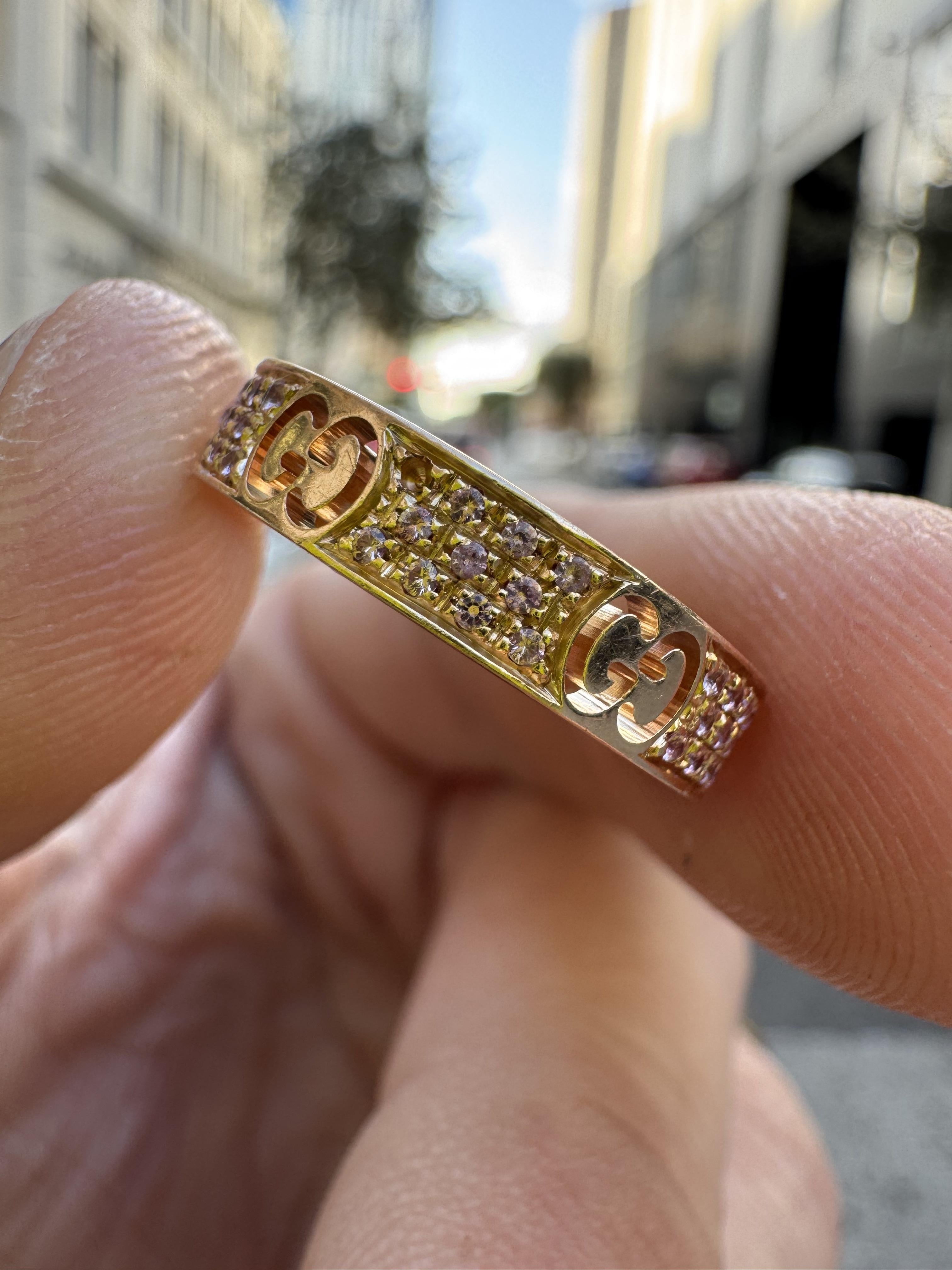 Gucci 18K Rose Gold Pink Sapphire Icon Stardust Thin Band Ring Size 7.5