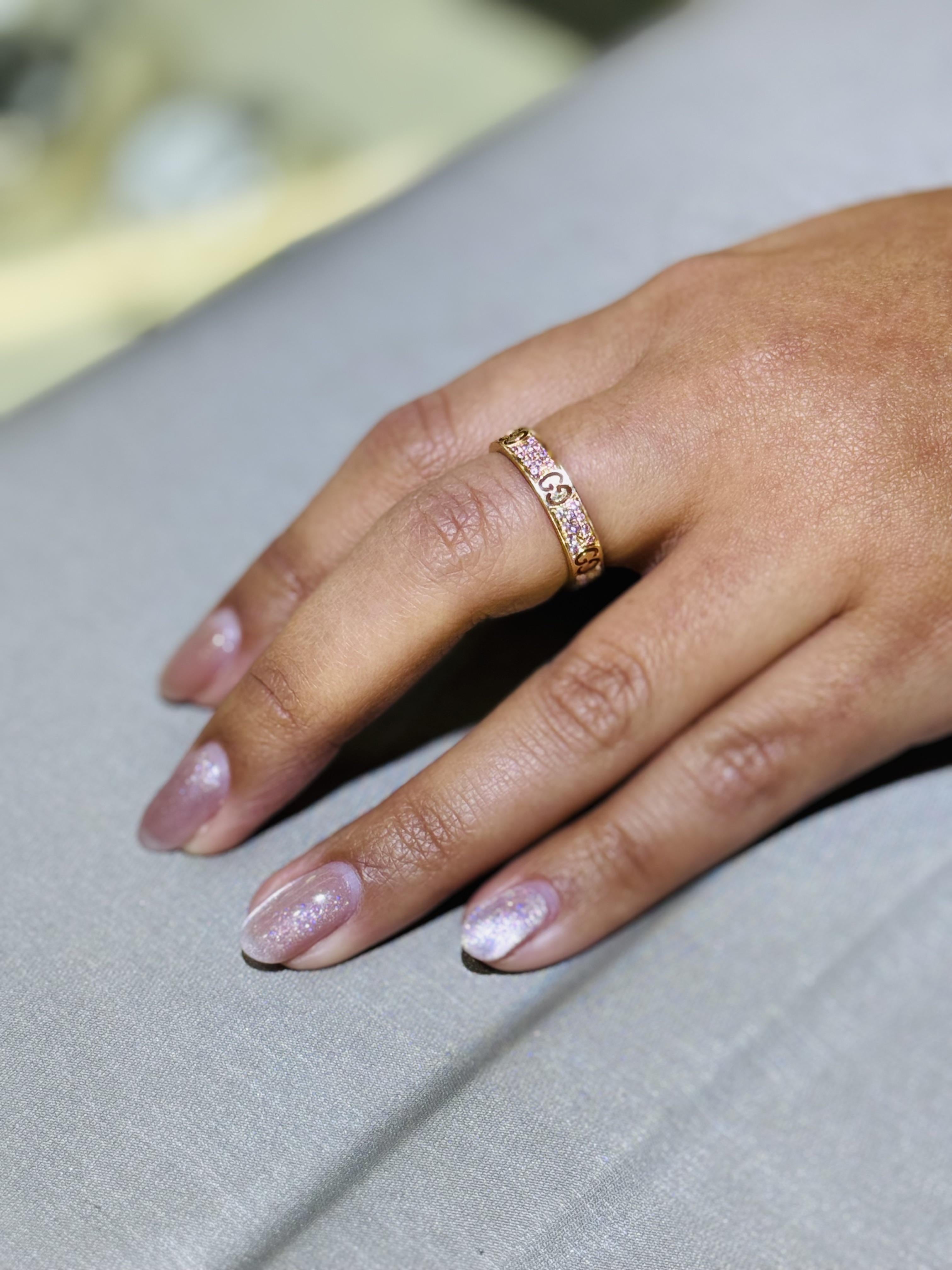 Gucci 18K Rose Gold Pink Sapphire Icon Stardust Thin Band Ring Size 7.5