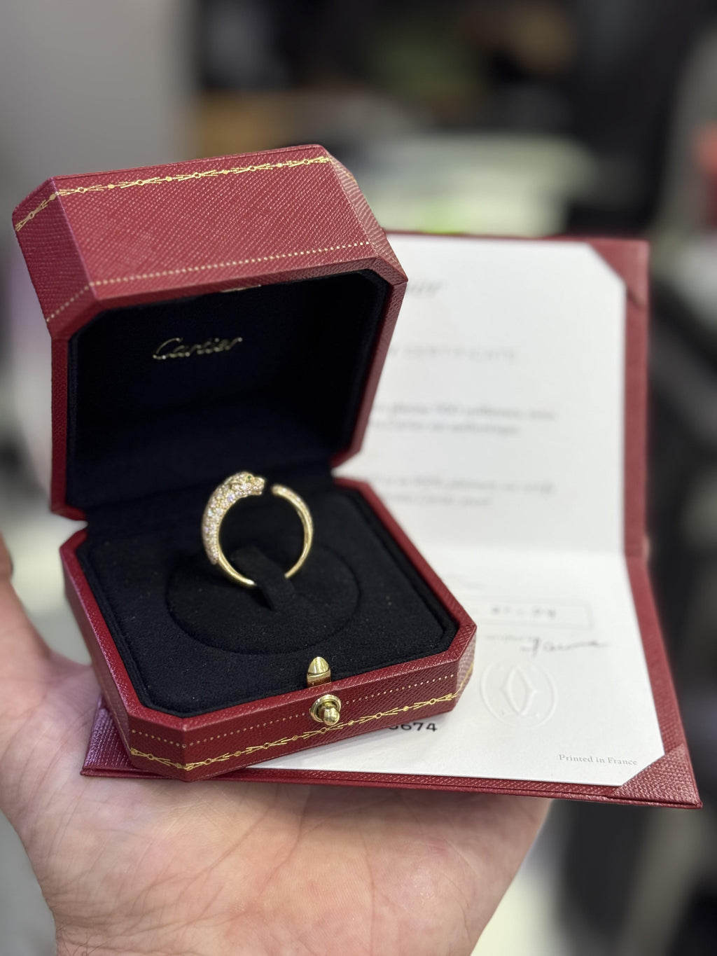 Cartier Panthere De Cartier Ring Yellow Gold Diamond Emerald & Onyx Size 56