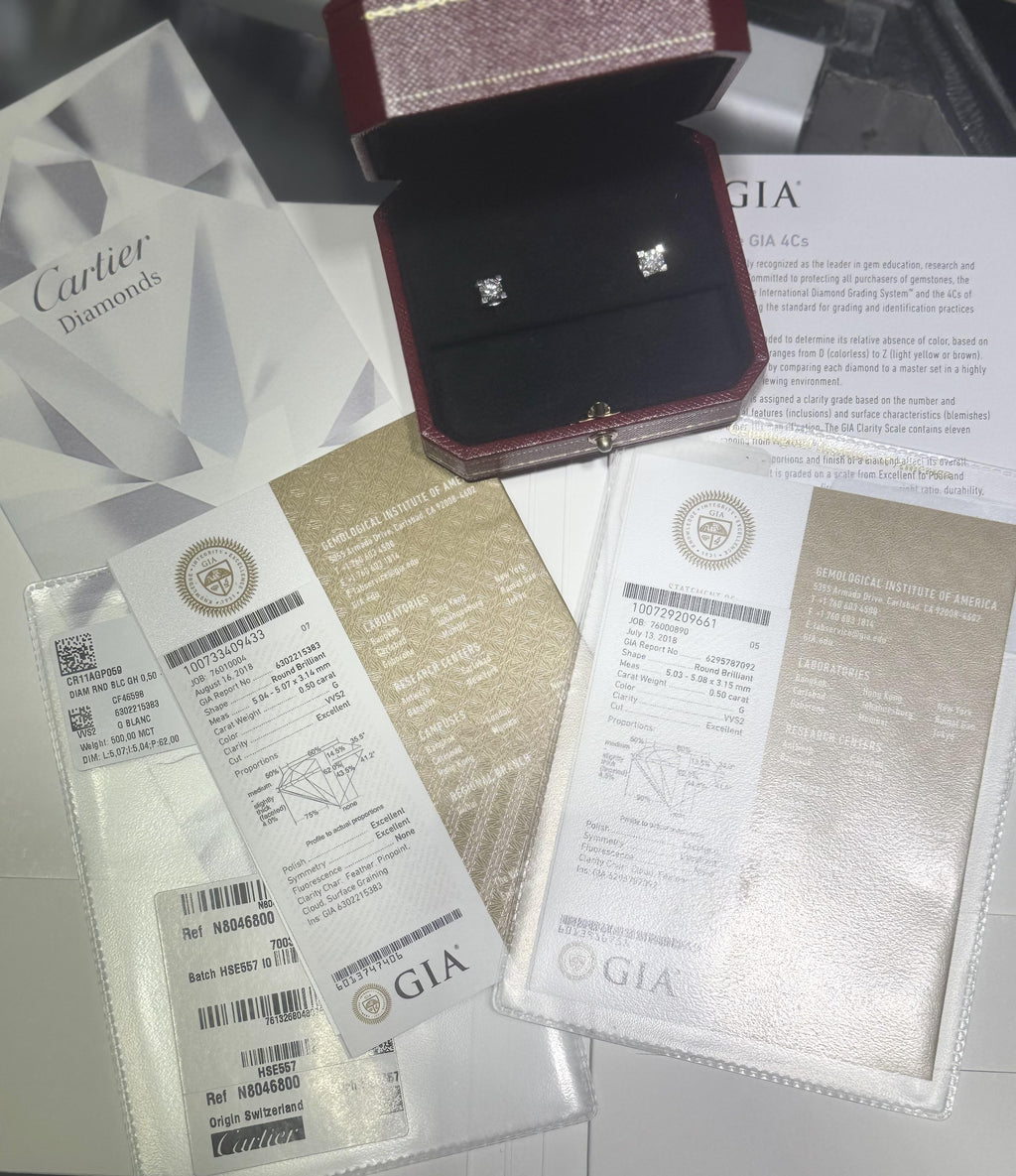 Cartier C De Cartier Earrings 18k White Gold 1.00 Carat GIA CERTIFIED