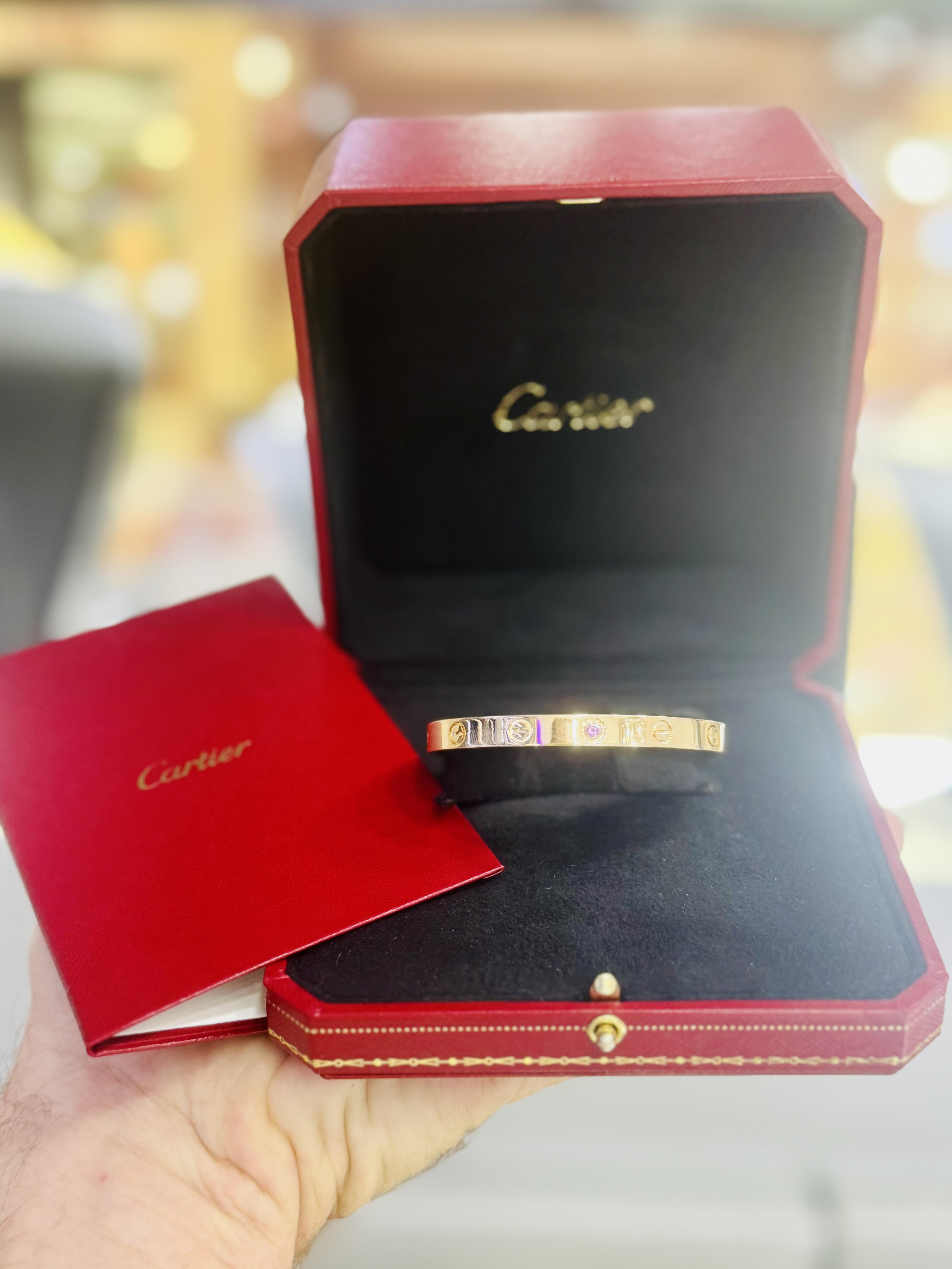 Cartier Love Cuff Bracelet Pink Sapphire Rose Gold Size 17